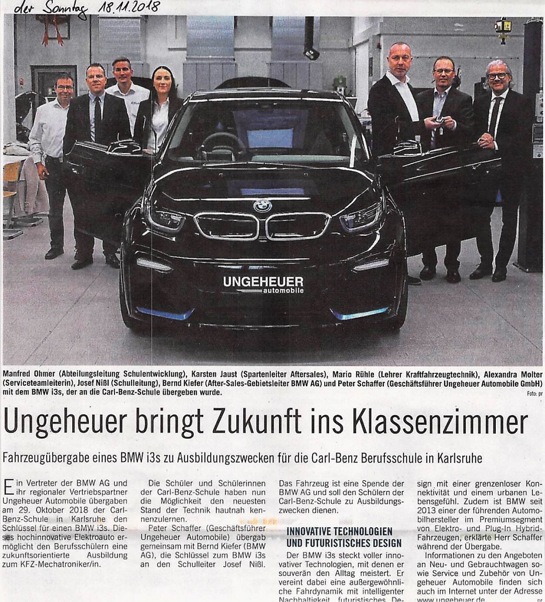 Fahrzeugübergabe Eines Bmw I3s Carl Benz Schule